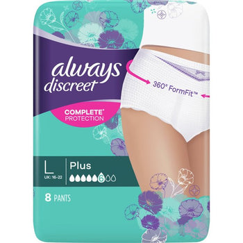Always Discreet Incontinence Pants Plus Large 8 per pack