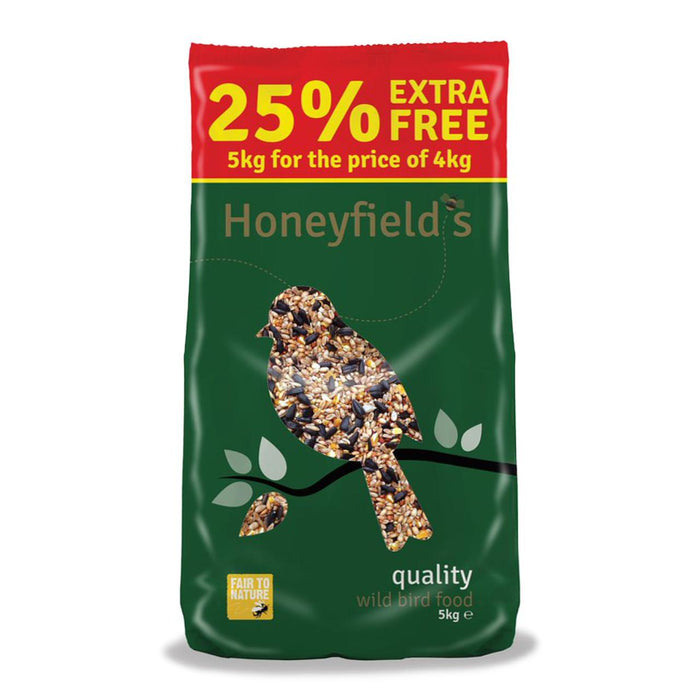 Honeyfields Qualitätsmischung wildes Vogelfutter 25% extra kostenlos 5 kg