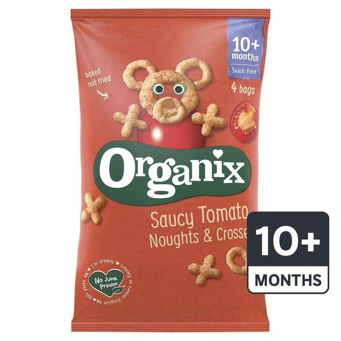 Organix tomate noughts & crosses bocadillos para bocadillos para niños pequeños multiplicar 4 x 15g