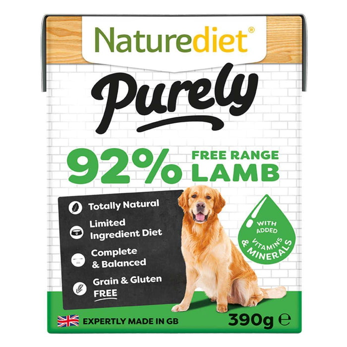 Naturediet puramente 92% Cordero completo Alimentos de perros húmedos 18 x 390g