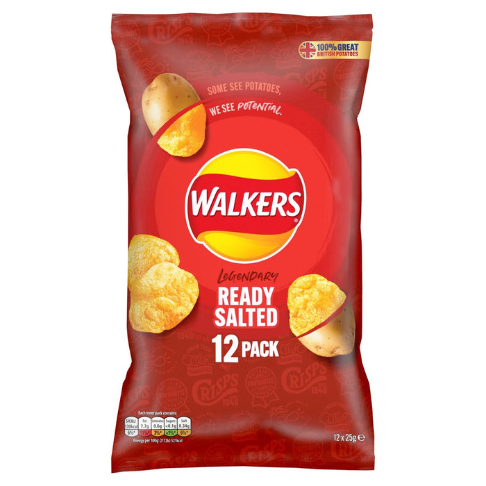 Walkers Ready Salted multipack Crisps 12 par paquet